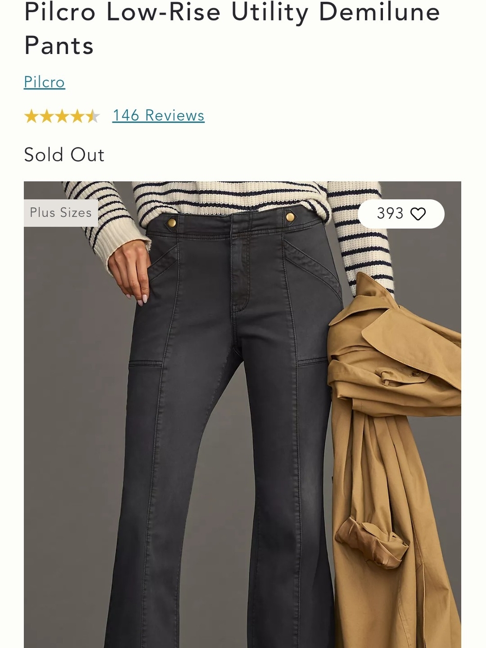 Pilcro By Anthropology Low-Rise Utility Demilune Pants in Charcoal